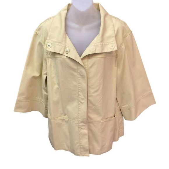 Lafayette 148 Jacket Blazer Swing Coat Snap Front Yellow Pockets Bell Sleeves 14 - Picture 2 of 15